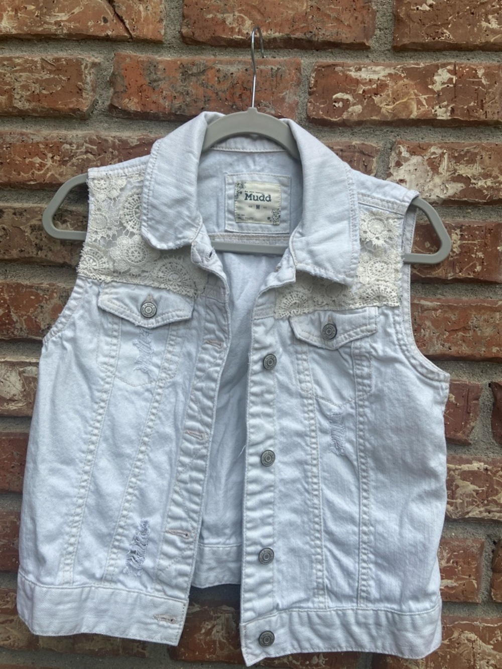 Mudd Cream Lace White Denim Vest